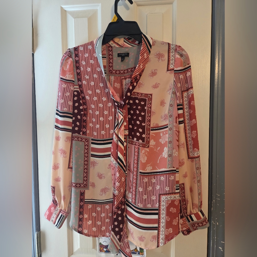 Talbots Pink and Gray Floral Blouse